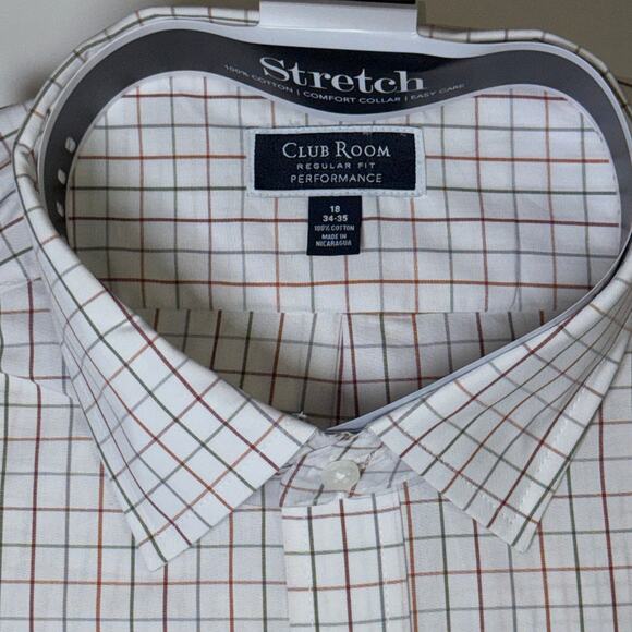 Club Room Men's Window Plaid Dress Shirt, White/red/green  18 34/35 $60 - Picture 5 of 5